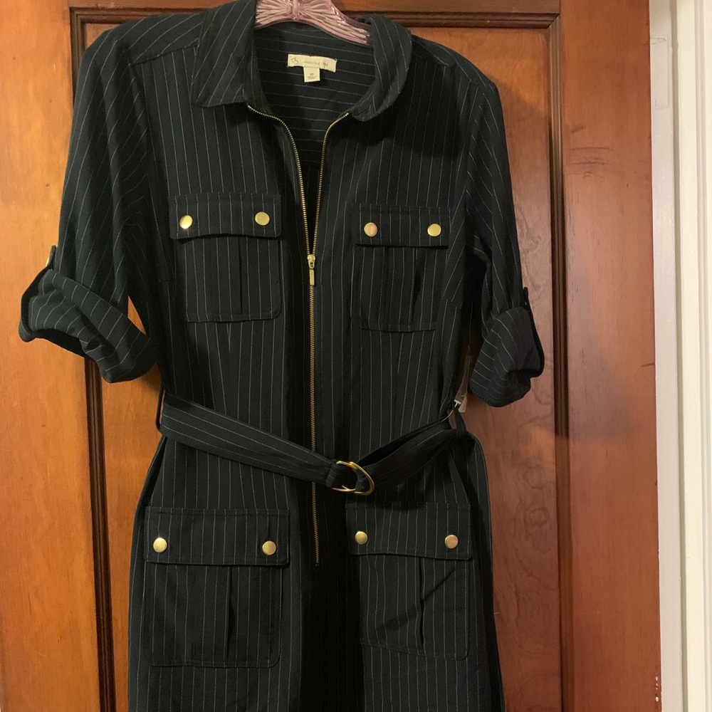 NWT Dressbarn Womens Pinstripe Dress Size 10 Black